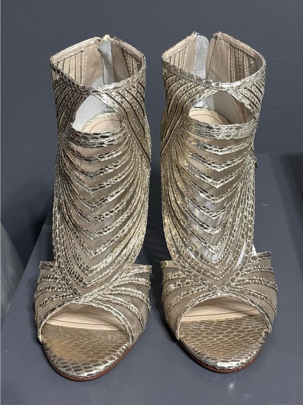 BCBGeneration Metallic Gold Cutout High Heel Sandals